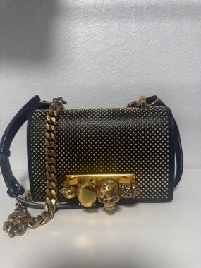 Alexander McQueen Black skull Leather Crossbody with Gold Studs and Hardware